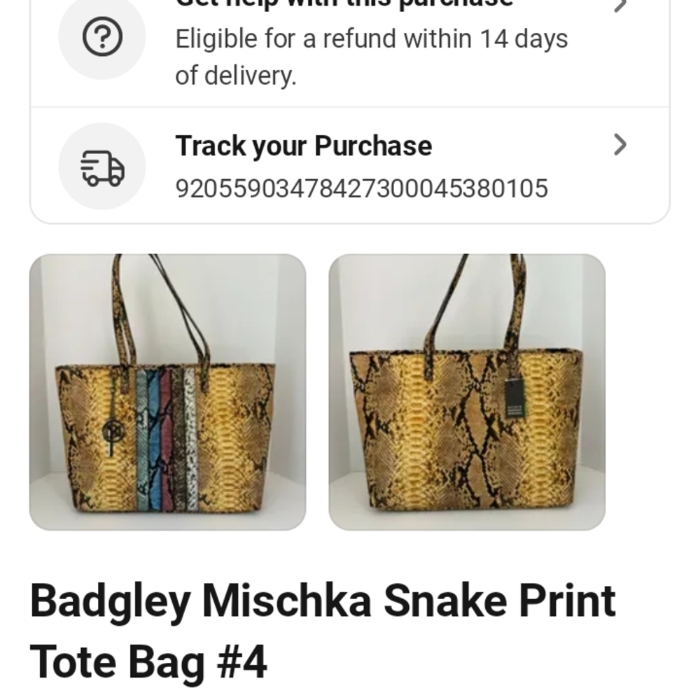Badgley Mischka Gold Snake Print Tote Bag
